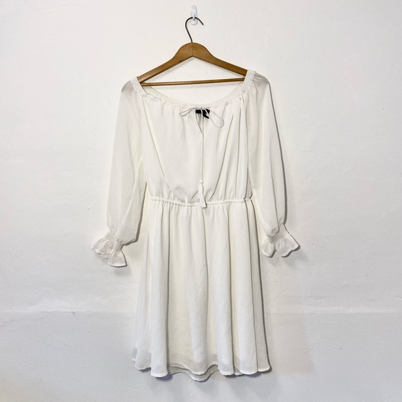 White Off The Shoulder Long Sleeve Midi Dress - Picture 1 of 3